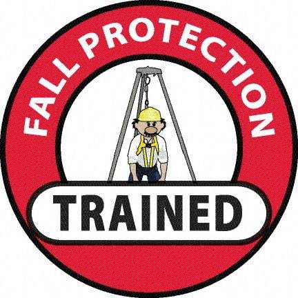 NMC - Fall Protection Trained, Hard Hat Label - Red/Black/Yellow/White, 0.045" Thick, For Accident Prevention - USA Tool & Supply