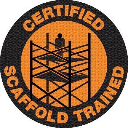 NMC - Certified Scaffold Trained, Hard Hat Label - Black on Orange, 0.045" Thick, For Certified Operator - USA Tool & Supply
