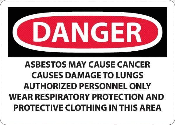 NMC - "Danger - Asbestos May Cause Cancer", 10" Long x 14" Wide, Aluminum Safety Sign - Rectangular, 0.04" Thick, Use for Hazardous Materials - USA Tool & Supply