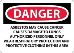 NMC - "Danger - Asbestos May Cause Cancer", 10" Long x 14" Wide, Aluminum Safety Sign - Rectangular, 0.04" Thick, Use for Hazardous Materials - USA Tool & Supply
