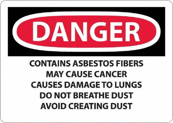 NMC - "Danger - Contains Asbestos Fibers", 10" Long x 14" Wide, Aluminum Safety Sign - Rectangular, 0.04" Thick, Use for Hazardous Materials - USA Tool & Supply