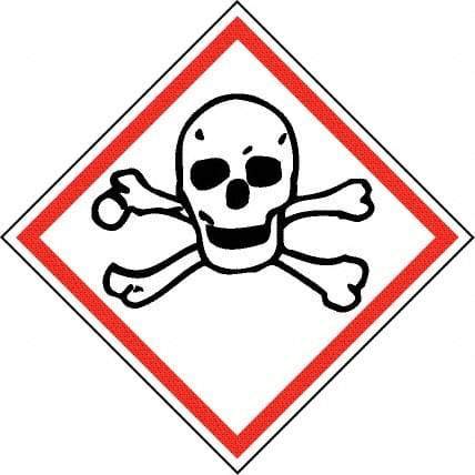 NMC - Hazardous Materials Label, Header: Toxic Warning - Legend: GHS - Graphic, English, Black & Red, 4" Long x 4" High, No Coating - USA Tool & Supply