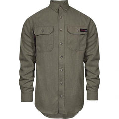 National Safety Apparel - Size 2XL Tall Khaki Flame Resistant/Retardant Long Sleeve Button Down Shirt - Exact Industrial Supply