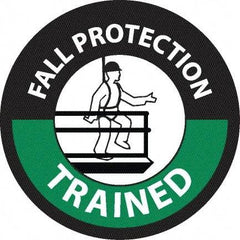 NMC - Fall Protection Trained, Hard Hat Label - Diamond, White & Green on Black, 0.004" Thick, Indoor or Outdoor, Adhesive Backed, For Accident Prevention - USA Tool & Supply