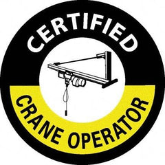 NMC - Certified Crane Operator, Hard Hat Label - Round, White & Yellow on Black, 0.004" Thick, Indoor or Outdoor, Adhesive Backed, For Certified Operator - USA Tool & Supply
