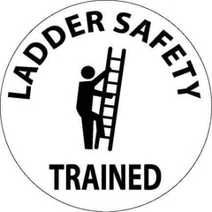 NMC - Ladder Safety Trained, Hard Hat Label - Round, Black on White, 0.004" Thick, Indoor or Outdoor, Adhesive Backed, For Accident Prevention - USA Tool & Supply