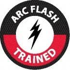 NMC - Arc Flash Trained, Hard Hat Label - Round, White & Red on Black, 0.004" Thick, Indoor or Outdoor, Adhesive Backed, For Accident Prevention - USA Tool & Supply