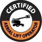 NMC - Certified Aerial Lift Operator, Hard Hat Label - Round, Black & Orange on White, 0.004" Thick, Indoor or Outdoor, Adhesive Backed, For Certified Operator - USA Tool & Supply