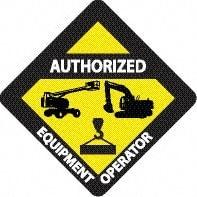 NMC - Authorized Equipment Operator, Hard Hat Label - Diamond, Black & White on Yellow, 0.004" Thick, Indoor or Outdoor, Adhesive Backed, For Accident Prevention - USA Tool & Supply