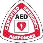 NMC - Certified Emergency Responder, Hard Hat Label - Round, Black & Red on White, 0.004" Thick, Indoor or Outdoor, Adhesive Backed, For Accident Prevention - USA Tool & Supply