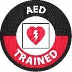 NMC - AED Trained, Hard Hat Label - Round, White & Red on Black, 0.004" Thick, Indoor or Outdoor, Adhesive Backed, For Accident Prevention - USA Tool & Supply