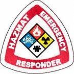 NMC - Haz Mat Emergency Responder, Hard Hat Label - Diamond, Blue, Red, Yellow & Black on White, 0.004" Thick, Indoor or Outdoor, Adhesive Backed, For Accident Prevention - USA Tool & Supply