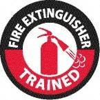 NMC - Fire Extinguisher Trained, Hard Hat Label - Diamond, Black & Red on White, 0.004" Thick, Indoor or Outdoor, Adhesive Backed, For Accident Prevention - USA Tool & Supply