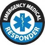 NMC - Emergency Medical Responder, Hard Hat Label - Round, Black & Blue on White, 0.004" Thick, Indoor or Outdoor, Adhesive Backed, For Accident Prevention - USA Tool & Supply