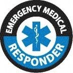 NMC - Emergency Medical Responder, Hard Hat Label - Round, Black & Blue on White, 0.004" Thick, Indoor or Outdoor, Adhesive Backed, For Accident Prevention - USA Tool & Supply