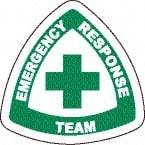 NMC - Emergency Response Team, Hard Hat Label - Round, Green on White, 0.004" Thick, Indoor or Outdoor, Adhesive Backed, For Accident Prevention - USA Tool & Supply