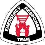 NMC - Emergency Response Team, Hard Hat Label - Diamond, Black & Red on White, 0.004" Thick, Indoor or Outdoor, Adhesive Backed, For Accident Prevention - USA Tool & Supply