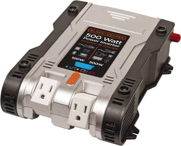 Stanley - 12 VDC Input, 120 VAC Output, 500 Peak Wattage, Power Inverter - 500 Watt Continuous Output Power - USA Tool & Supply