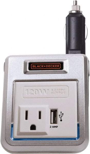 DeWALT - 12 VDC Input, 120 VAC Output, 120 Peak Wattage, Power Inverter - 120 Watt Continuous Output Power - USA Tool & Supply