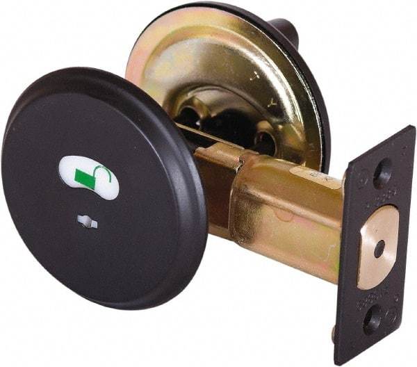 Stanley - 1-3/8 to 2" Door Thickness, Satin Chrome Finish, Occupancy Indicator Deadbolt - Nonhanded Handling, Push in Lever Override, Keyless Cylinder - USA Tool & Supply