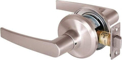 Stanley - Grade 2 Passage Lever Lockset - 2-3/8 & 2-3/4" Back Set, Keyless Cylinder, Brass Alloy, Satin Nickel Finish - USA Tool & Supply