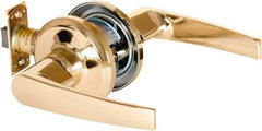 Stanley - Grade 2 Passage Lever Lockset - 2-3/8 & 2-3/4" Back Set, Keyless Cylinder, Brass Alloy, Bright Brass Finish - USA Tool & Supply