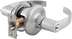 Stanley - Grade 2 Storeroom Lever Lockset - 2-3/8 & 2-3/4" Back Set, Brass Alloy, Satin Chrome Finish - USA Tool & Supply