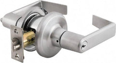 Stanley - Grade 2 Storeroom Lever Lockset - 2-3/8 & 2-3/4" Back Set, Brass Alloy, Satin Chrome Finish - USA Tool & Supply