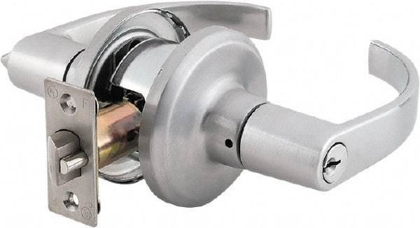 Stanley - Grade 2 Classroom Lever Lockset - 2-3/8 & 2-3/4" Back Set, Brass Alloy, Satin Chrome Finish - USA Tool & Supply