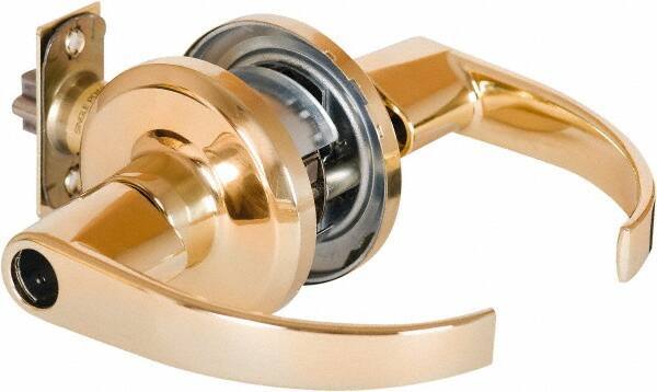 Stanley - Grade 2 Office Lever Lockset - 2-3/8 & 2-3/4" Back Set, Brass Alloy, Bright Brass Finish - USA Tool & Supply