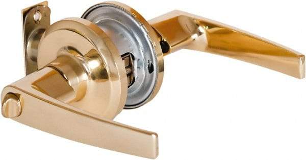 Stanley - Grade 2 Office Lever Lockset - 2-3/8 & 2-3/4" Back Set, Brass Alloy, Bright Brass Finish - USA Tool & Supply