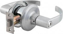 Stanley - Grade 2 Privacy Lever Lockset - 2-3/8 & 2-3/4" Back Set, Keyless Cylinder, Brass Alloy, Satin Chrome Finish - USA Tool & Supply