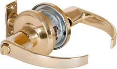 Stanley - Grade 2 Privacy Lever Lockset - 2-3/8 & 2-3/4" Back Set, Keyless Cylinder, Brass Alloy, Bright Brass Finish - USA Tool & Supply