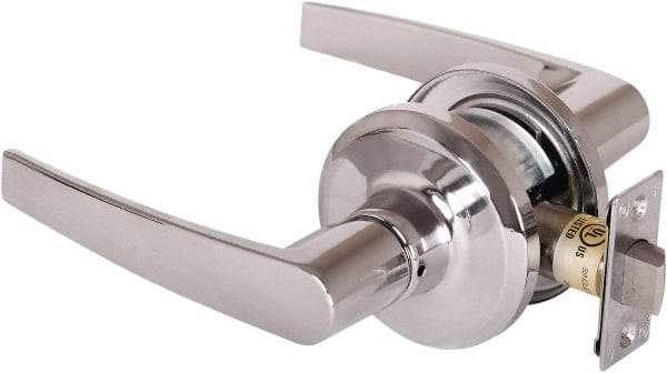 Stanley - Grade 2 Passage Lever Lockset - 2-3/8 & 2-3/4" Back Set, Keyless Cylinder, Brass Alloy, Bright Chrome Finish - USA Tool & Supply