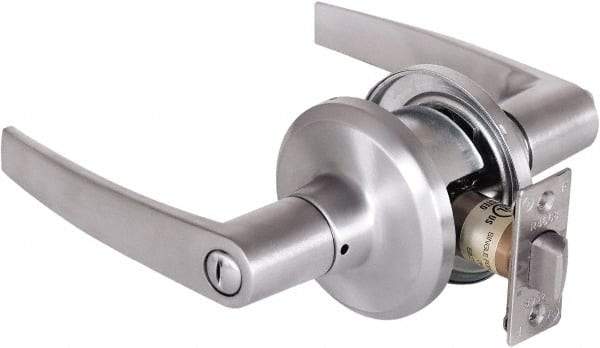 Stanley - Grade 2 Privacy Lever Lockset - 2-3/8 & 2-3/4" Back Set, Keyless Cylinder, Brass Alloy, Satin Chrome Finish - USA Tool & Supply