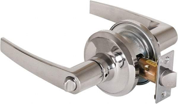 Stanley - Grade 2 Privacy Lever Lockset - 2-3/8 & 2-3/4" Back Set, Keyless Cylinder, Brass Alloy, Bright Chrome Finish - USA Tool & Supply