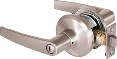 Stanley - Grade 2 Privacy Lever Lockset - 2-3/8 & 2-3/4" Back Set, Keyless Cylinder, Brass Alloy, Satin Nickel Finish - USA Tool & Supply