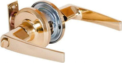 Stanley - Grade 2 Privacy Lever Lockset - 2-3/8 & 2-3/4" Back Set, Keyless Cylinder, Brass Alloy, Bright Brass Finish - USA Tool & Supply