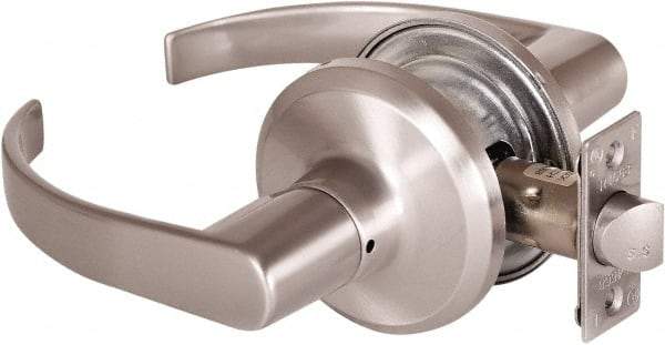 Stanley - Grade 2 Passage Lever Lockset - 2-3/8 & 2-3/4" Back Set, Keyless Cylinder, Brass Alloy, Satin Nickel Finish - USA Tool & Supply