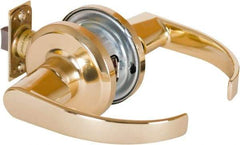 Stanley - Grade 2 Passage Lever Lockset - 2-3/8 & 2-3/4" Back Set, Keyless Cylinder, Brass Alloy, Bright Brass Finish - USA Tool & Supply