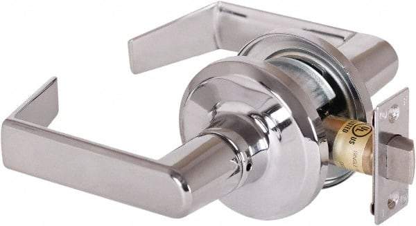 Stanley - Grade 2 Passage Lever Lockset - 2-3/8 & 2-3/4" Back Set, Keyless Cylinder, Brass Alloy, Bright Chrome Finish - USA Tool & Supply