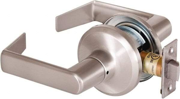 Stanley - Grade 2 Passage Lever Lockset - 2-3/8 & 2-3/4" Back Set, Keyless Cylinder, Brass Alloy, Satin Nickel Finish - USA Tool & Supply