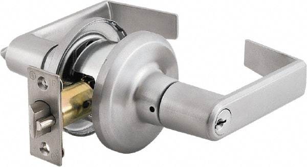 Stanley - Grade 2 Office Lever Lockset - 2-3/8 & 2-3/4" Back Set, Brass Alloy, Satin Chrome Finish - USA Tool & Supply