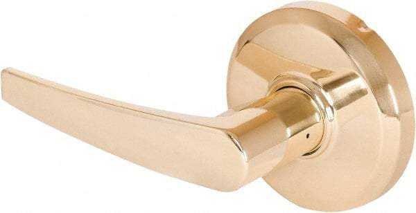 Stanley - Grade 2 Dummy Lever Lockset - 2-3/4" Back Set, Keyless Cylinder, Brass Alloy, Bright Brass Finish - USA Tool & Supply