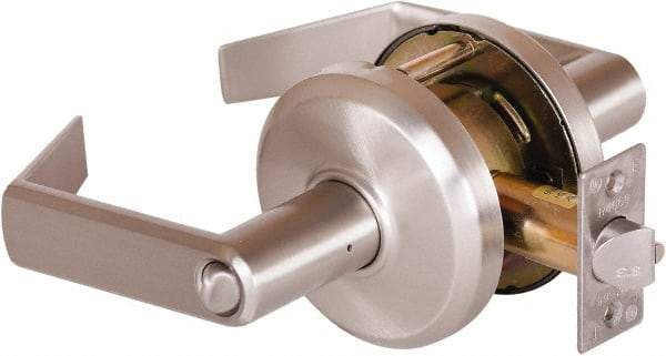 Stanley - Grade 2 Entrance Lever Lockset - 2-3/4" Back Set, Key In Lever Cylinder, Brass Alloy, Nickel Finish - USA Tool & Supply