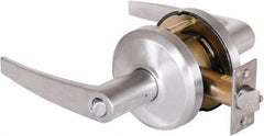 Stanley - Grade 2 Entrance Lever Lockset - 2-3/4" Back Set, Key In Lever Cylinder, Brass Alloy, Satin Chrome Finish - USA Tool & Supply