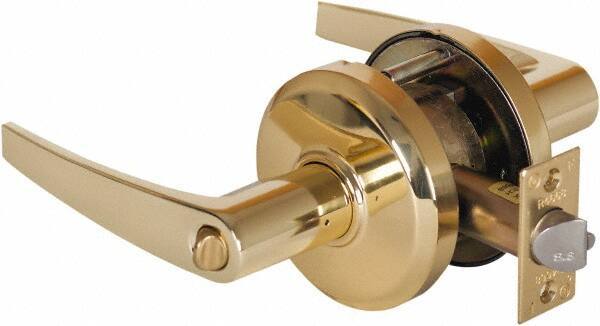 Stanley - Grade 2 Entrance Lever Lockset - 2-3/4" Back Set, Key In Lever Cylinder, Brass Alloy, Bright Brass Finish - USA Tool & Supply