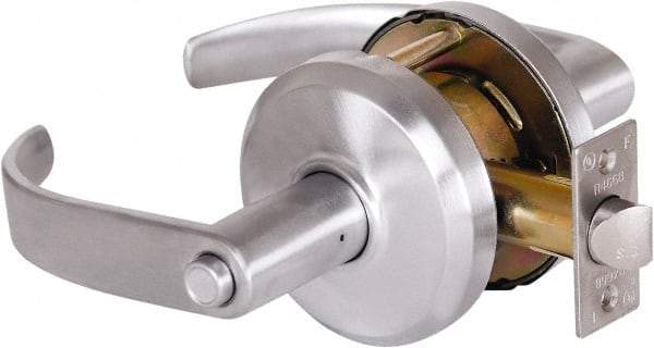 Stanley - Grade 2 Privacy Lever Lockset - 2-3/4" Back Set, Keyless Cylinder, Brass Alloy, Satin Chrome Finish - USA Tool & Supply