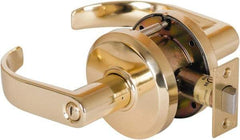 Stanley - Grade 2 Privacy Lever Lockset - 2-3/4" Back Set, Keyless Cylinder, Brass Alloy, Bright Brass Finish - USA Tool & Supply