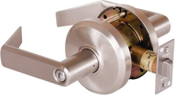 Stanley - Grade 2 Privacy Lever Lockset - 2-3/4" Back Set, Keyless Cylinder, Brass Alloy, Nickel Finish - USA Tool & Supply